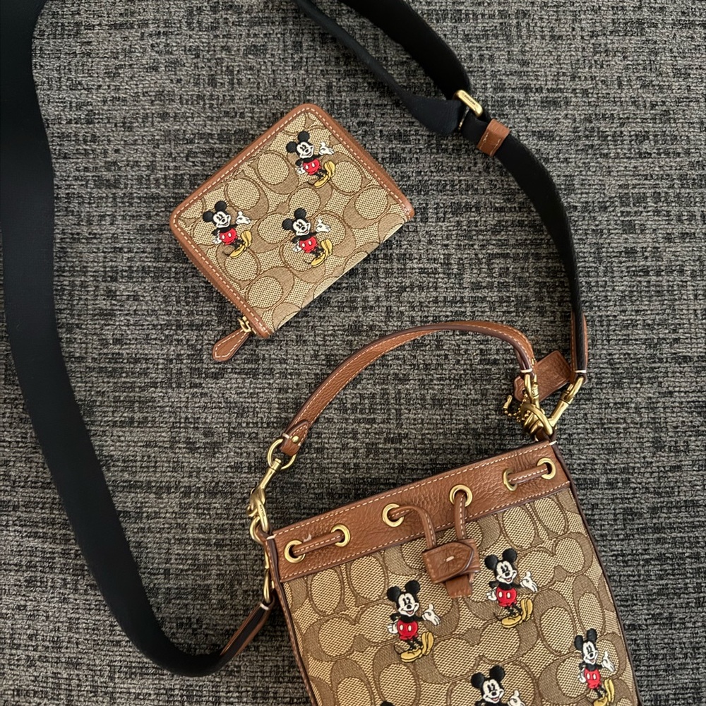 Coach Brown and Tan Mickey Mouse Crossbody Bag
